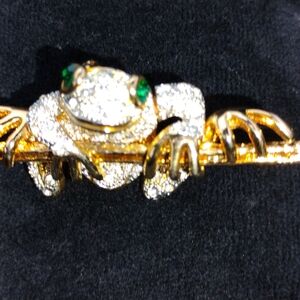 Gold and Gemmed Frog Brooch